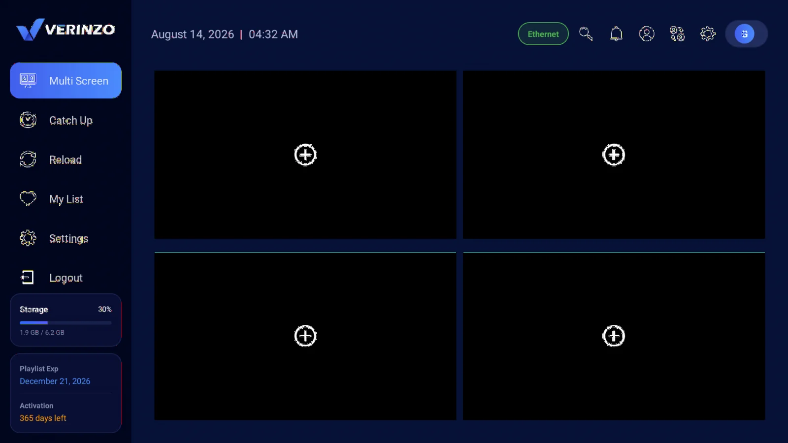 Multi Screen — four channels at once